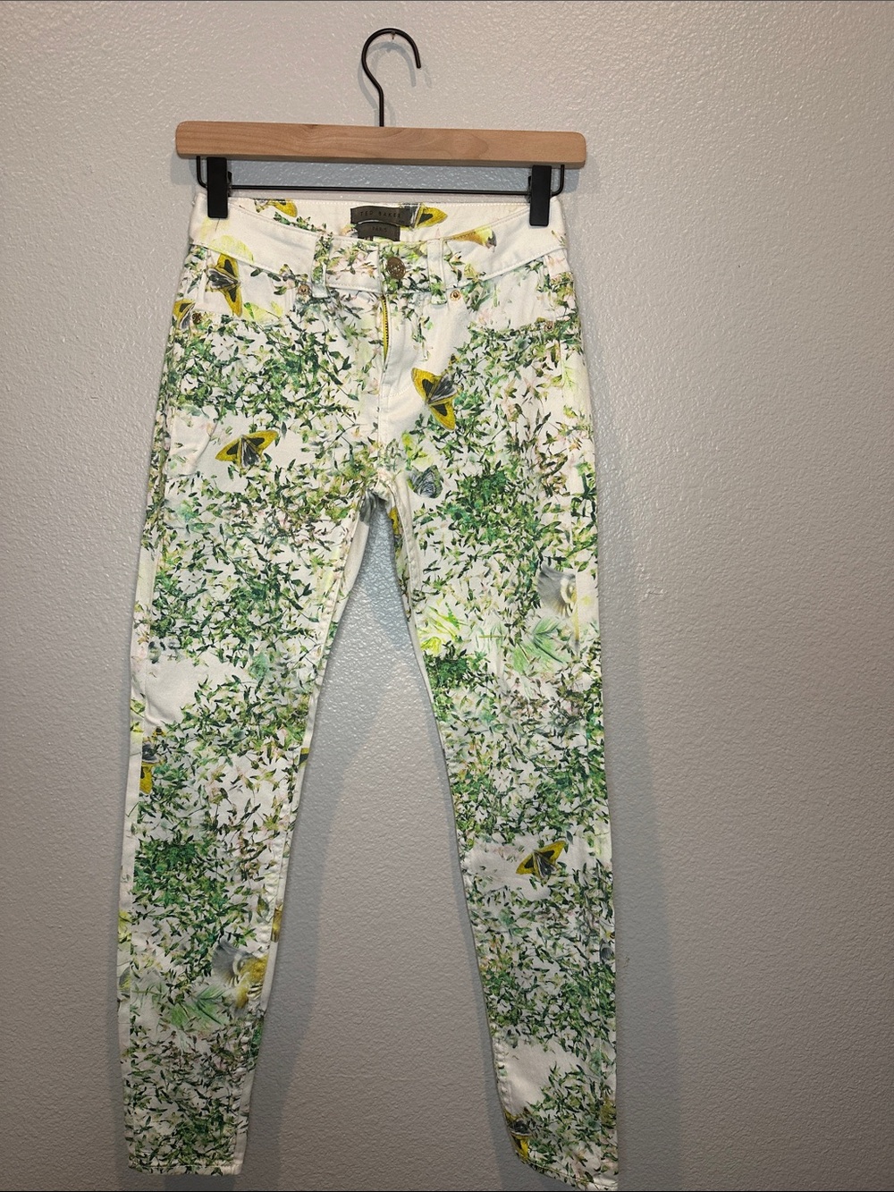 Ted Baker Paris Botanical Bird Butterfly Print Skinny Jeans Size 1 25